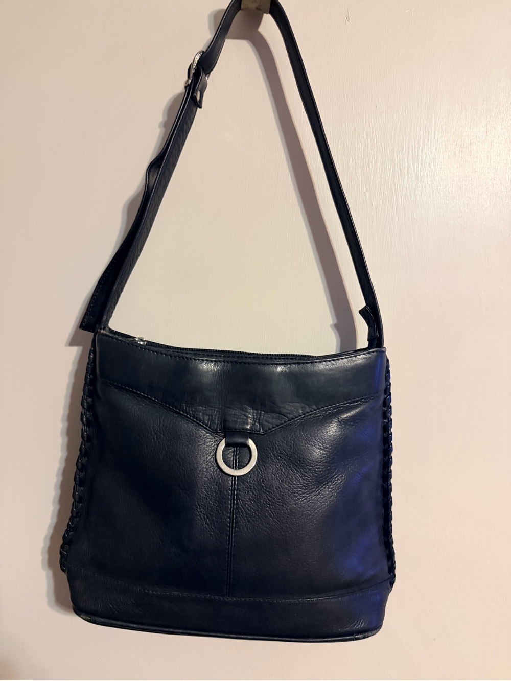 Vintage Black Genuine Leather Shoulder Bag Made in Colombia Braided Trim - Picture 4 of 15